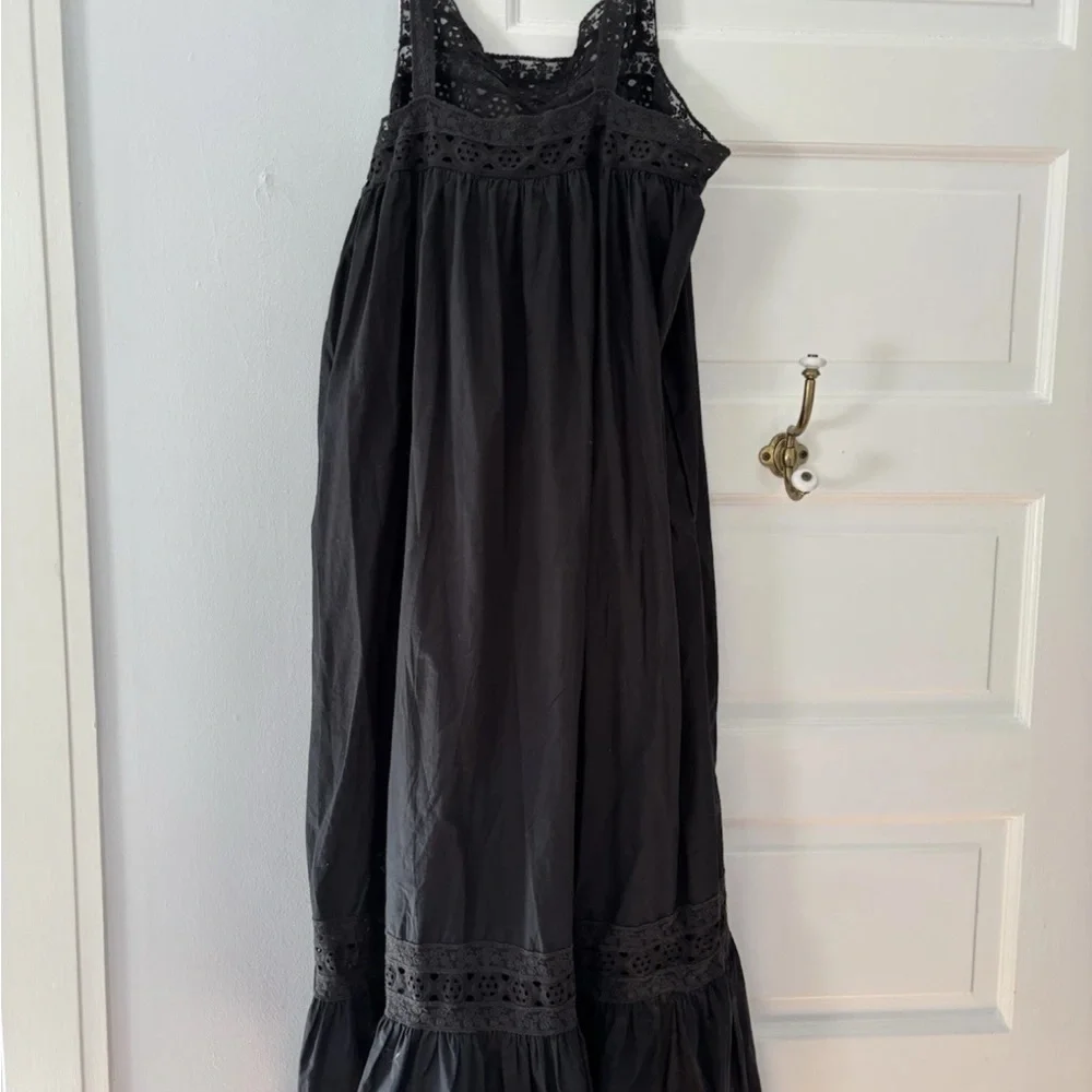 J. Crew black Eyelet trim Tank Cotton Poplin flouncy maxi Athena dress size XL - Picture 7 of 8